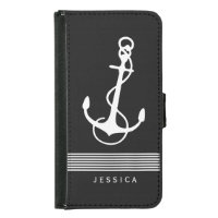 Black And White Stripes & Nautical Boat Anchor