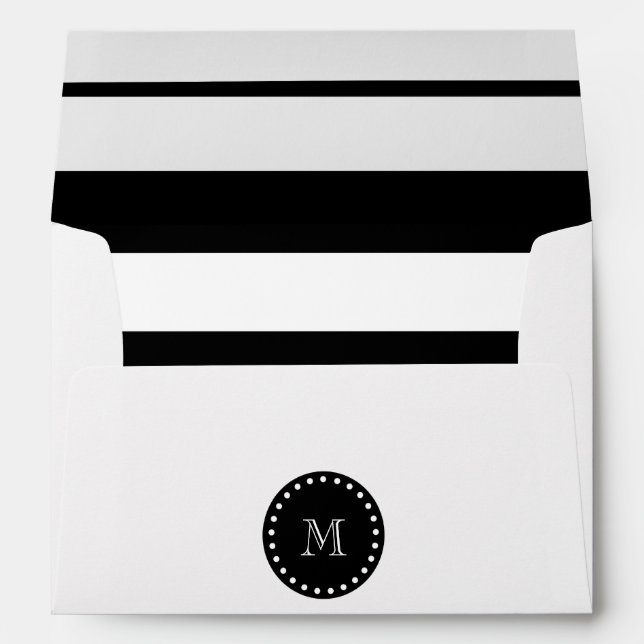 Black and White Stripes Pattern, Black Monogram Envelope (Back (Bottom))