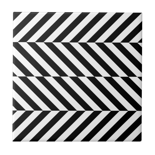 Black and white stripes pattern ceramic tile (Front)