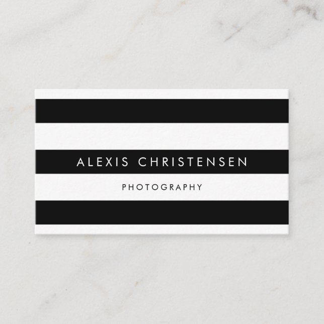 Black and White Stripes Pattern Contemporary Business Card (Front)