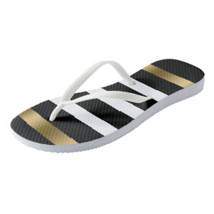 Black and white stripes pattern gold accents bath thongs