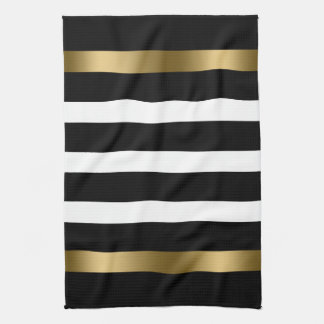 Black and white stripes pattern gold accents tea towel