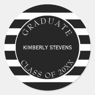 Black And White Stripes Pattern- Graduate Classic Round Sticker