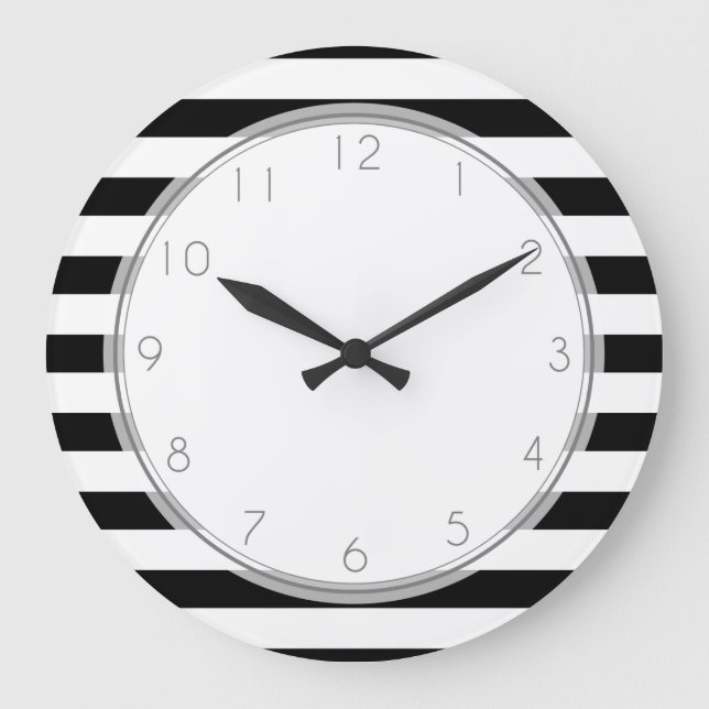 Black and White Stripes Pattern Large Clock (Front)