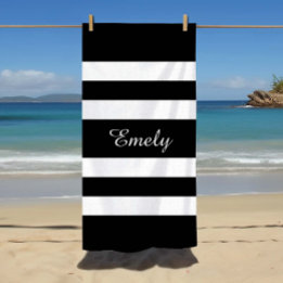 Black And White Stripes Pattern Name Beach Towel
