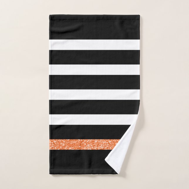 Black and white stripes pattern orange accent bath towel set (Hand Towel)