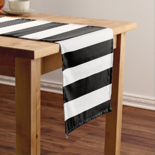 Black and White Stripes Pattern Short Table Runner