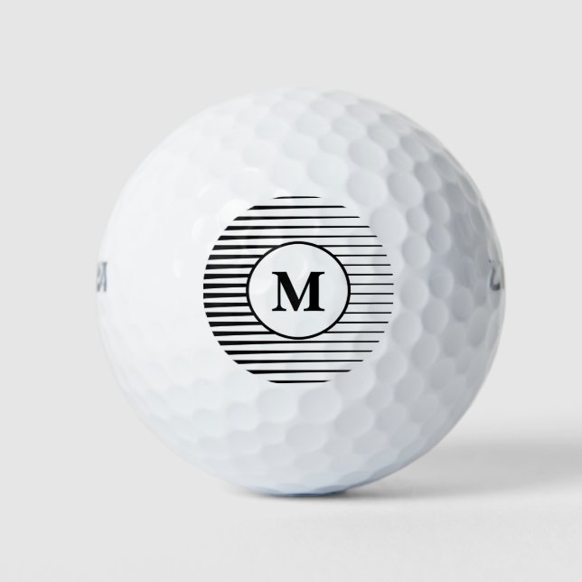 Black And White Stripes Patterns Monograms Stylish Golf Balls (Front)