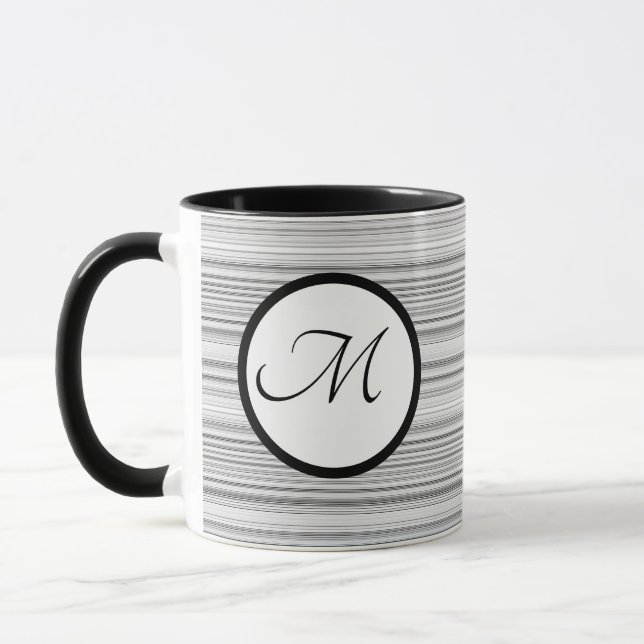 Black and White Stripes Personal Initial Mug (Left)