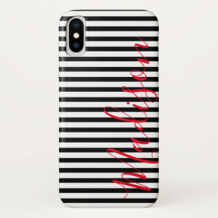 Black and White Stripes  Personalised Name iPhone X Case