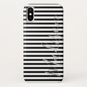 Black and White Stripes  Personalized Name iPhone X Case