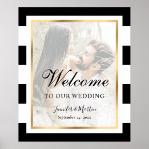 Black and White Stripes Photo Wedding Welcome Sign