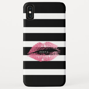 Black and white stripes pink kiss iPhone XS max case