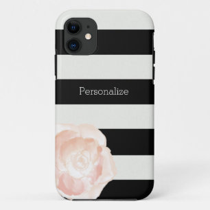 Black and White Stripes Rose iPhone 11 Case