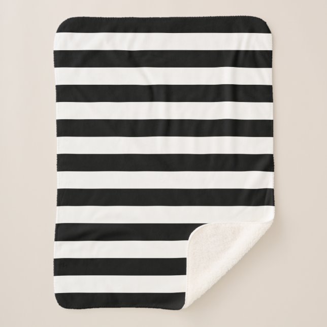 Black and White Stripes Sherpa Blanket (Front)