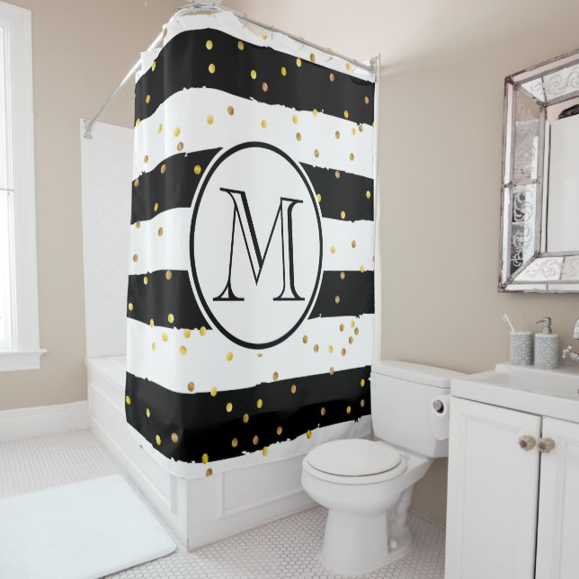 Black and White Stripes Shower Curtain (In Situ)