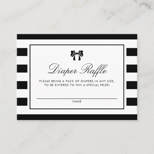 Black and White Stripes Shower Diaper Raffle Card (Front)