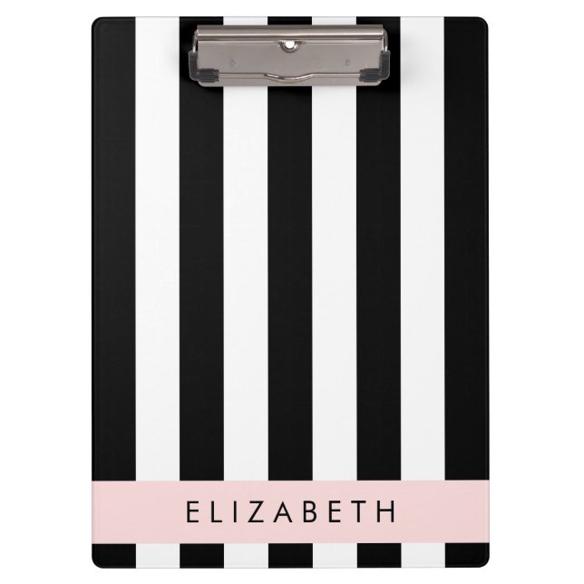Black and White Stripes, Striped, Lines, Your Name Clipboard (Front)