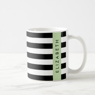 Black and White Stripes, Striped, Lines, Your Name Coffee Mug