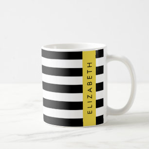 Black and White Stripes, Striped, Lines, Your Name Coffee Mug
