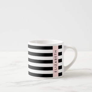 Black and White Stripes, Striped, Lines, Your Name Espresso Cup