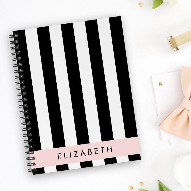 Black and White Stripes, Striped, Lines, Your Name Notebook (Creator Uploaded)