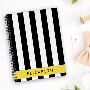 Black and White Stripes, Striped, Lines, Your Name Notebook