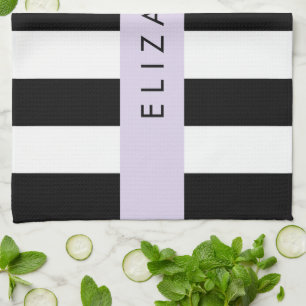 Black and White Stripes, Striped, Lines, Your Name Tea Towel