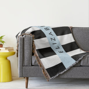 Black and White Stripes, Striped, Lines, Your Name Throw Blanket