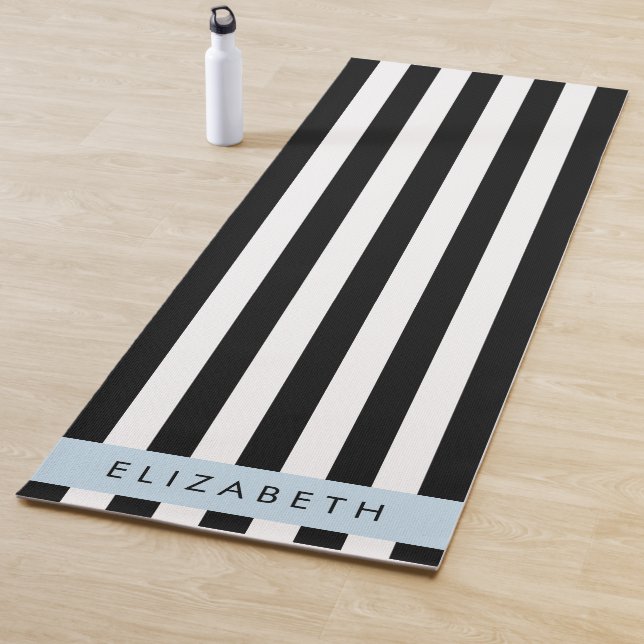 Black and White Stripes, Striped, Lines, Your Name Yoga Mat (In Situ)