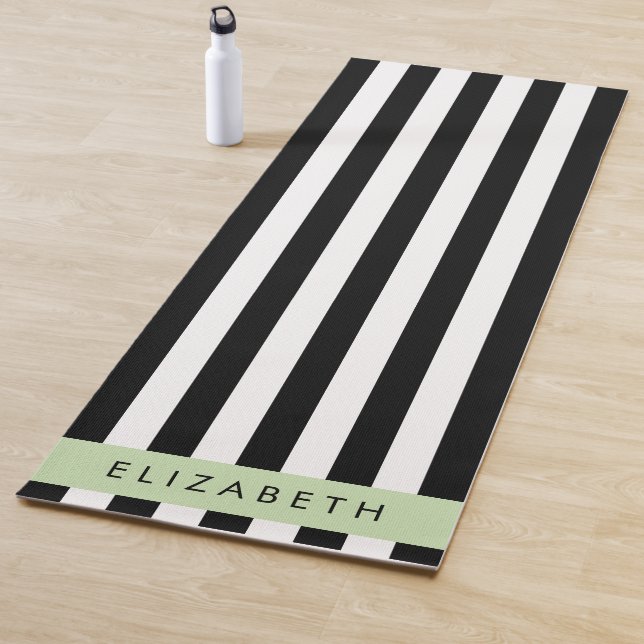 Black and White Stripes, Striped, Lines, Your Name Yoga Mat (In Situ)