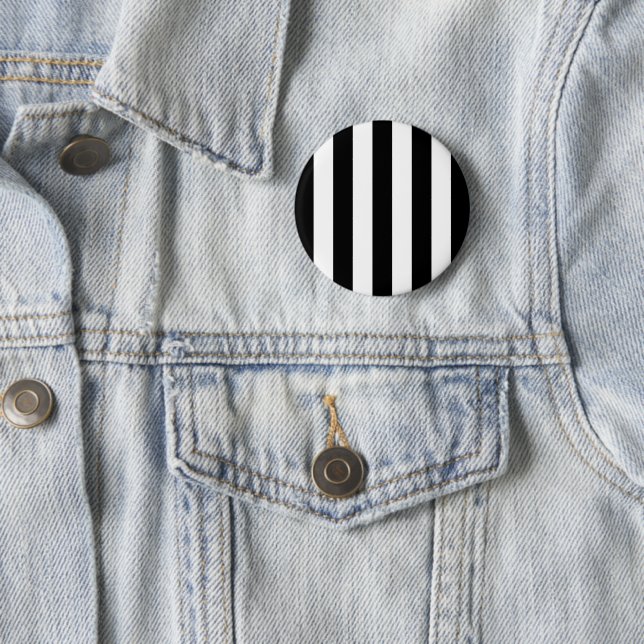 Black and White Stripes, Striped Pattern, Lines 6 Cm Round Badge (In Situ)