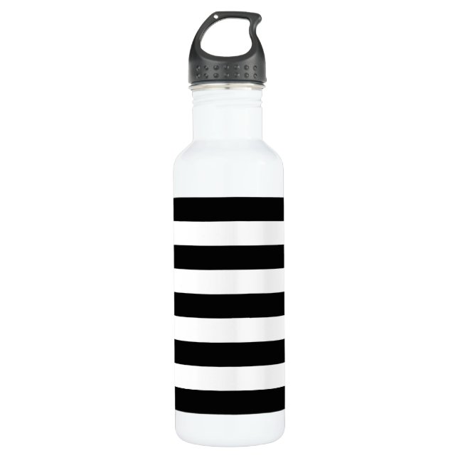 Black and White Stripes, Striped Pattern, Lines 710 Ml Water Bottle (Front)
