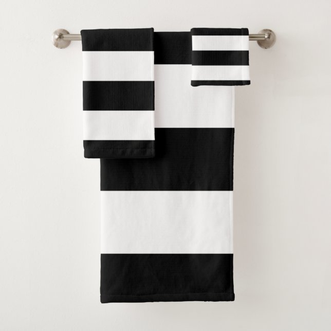 Black and White Stripes, Striped Pattern, Lines Bath Towel Set (Insitu)