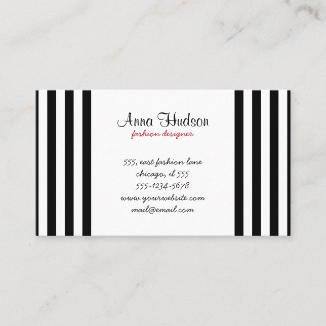 Black and White Stripes, Striped Pattern, Lines Business Card (Front)