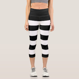 Black and White Stripes, Striped Pattern, Lines Capri Leggings