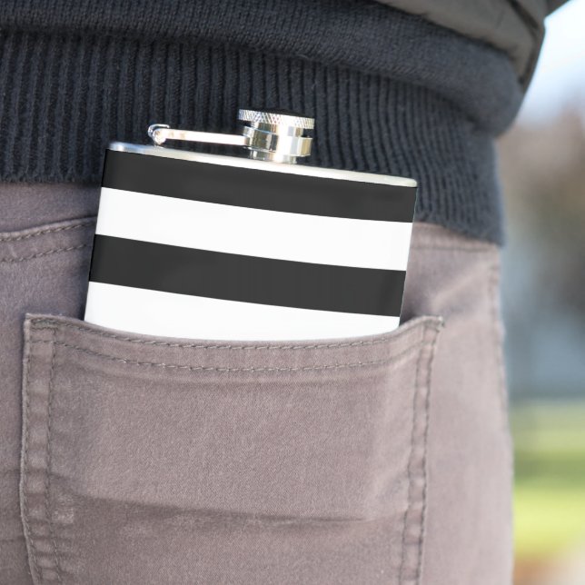 Black and White Stripes, Striped Pattern, Lines Hip Flask (In Situ)