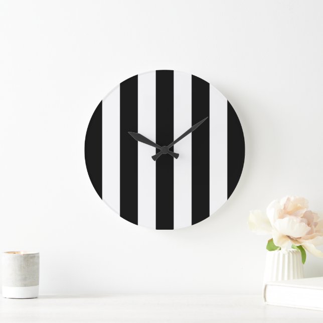 Black and White Stripes, Striped Pattern, Lines Large Clock (Home)