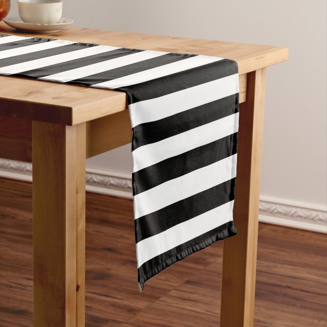 Black and White Stripes, Striped Pattern, Lines Medium Table Runner (In Situ)