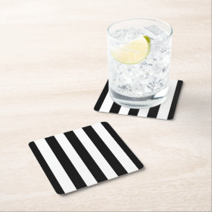 Black and White Stripes, Striped Pattern, Lines Square Paper Coaster