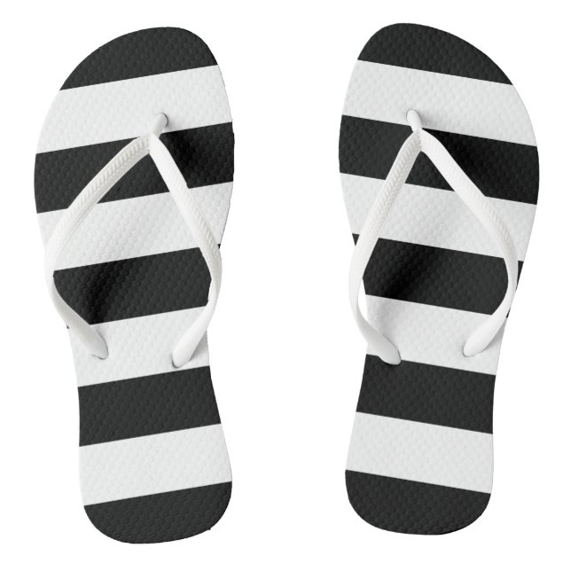 Black and White Stripes, Striped Pattern, Lines Thongs (Footbed)