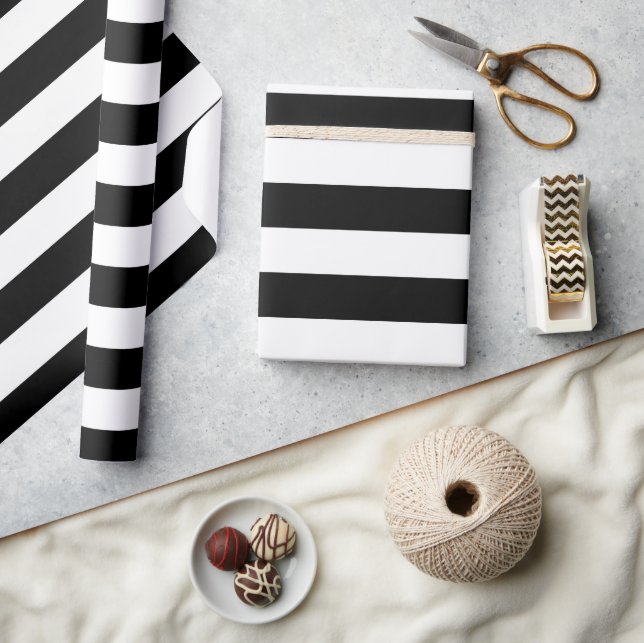Black and White Stripes, Striped Pattern, Lines Wrapping Paper (Crafts)