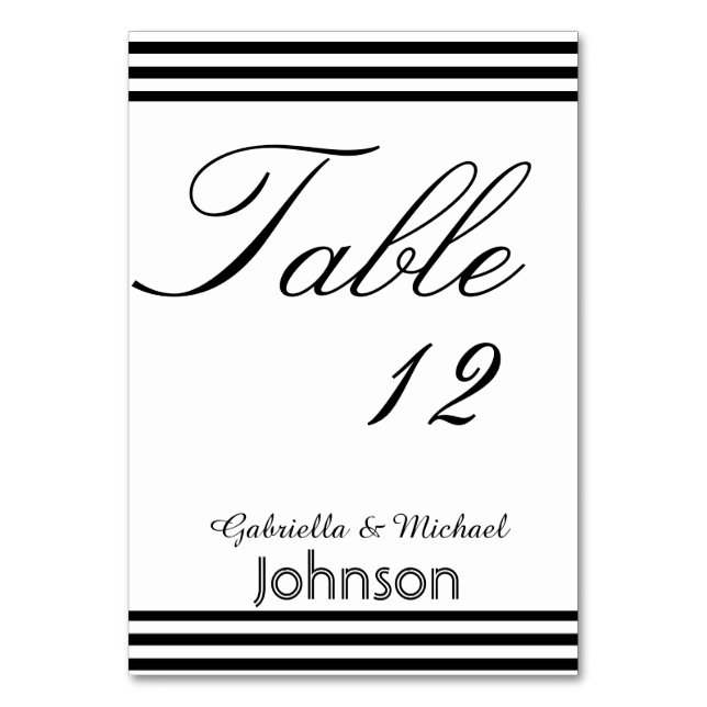 Black and White Stripes Table Number (Front)