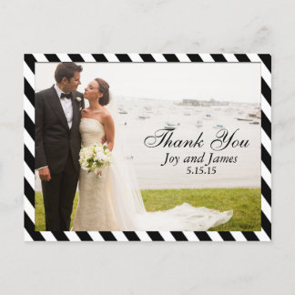 Black and White Stripes Thank You Wedding Postcard