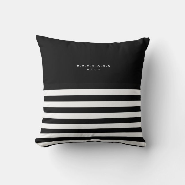 Black and White Stripes Trendy Stylish Monogram Cushion (Front)