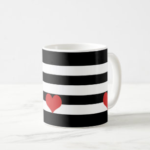Black and White Stripes w/Red Heart Coffee Mug