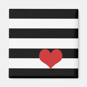 Black and White Stripes w/Red Heart Magnet