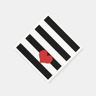 Black and White Stripes w/Red Heart Napkin