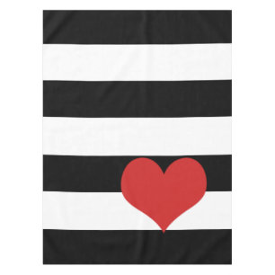 Black and White Stripes w/Red Heart Tablecloth
