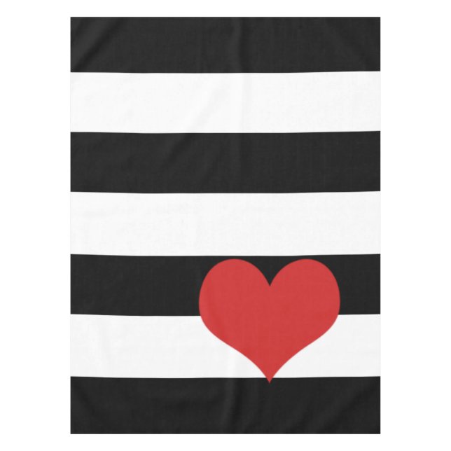 Black and White Stripes w/Red Heart Tablecloth (Front)